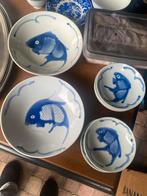 Vintage blauw-wit vis servies, Antiek en Kunst, Antiek | Wandborden en Tegels, Ophalen
