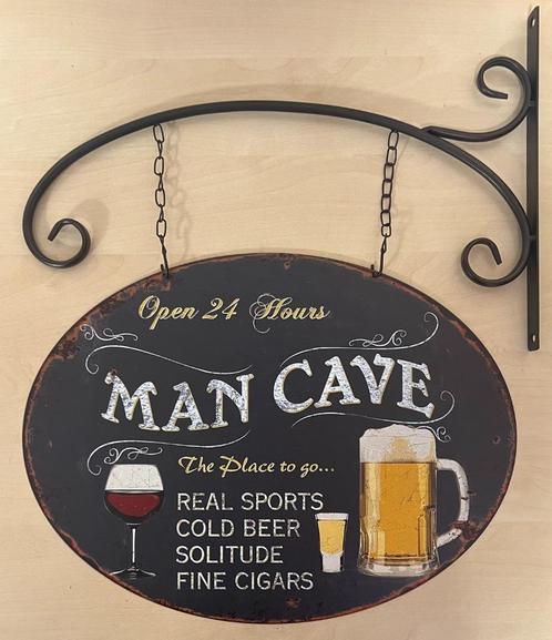 Mancave open 24h uithangbord reclamebord wandbord metaal, Huis en Inrichting, Woonaccessoires | Wanddecoraties, Nieuw, Ophalen of Verzenden