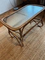 Rotan vintage salontafel met origineel glas, Huis en Inrichting, Tafels | Salontafels, Gebruikt, Glas, Ophalen