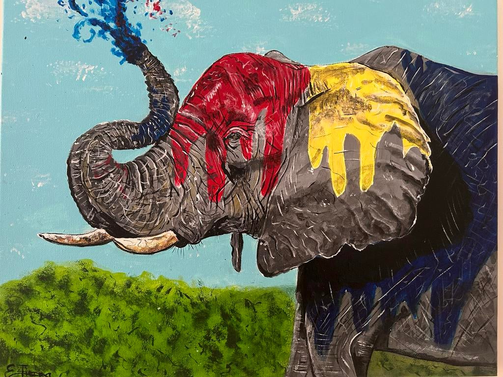 Kleurrijke Olifant - Acrylverf Schilderij, Ophalen of Verzenden