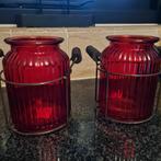 2x vaasje of windlicht rood glas, Huis en Inrichting, Woonaccessoires | Vazen, Ophalen, Overige kleuren, Minder dan 50 cm, Glas