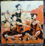 Acryl schilderij van drie ballet meisjes, Antiek en Kunst, Ophalen of Verzenden