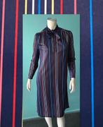 Vintage originele jaren 70 jurk blauw gestreept maat 40, Gedragen, Blauw, Knielengte, Maat 38/40 (M)