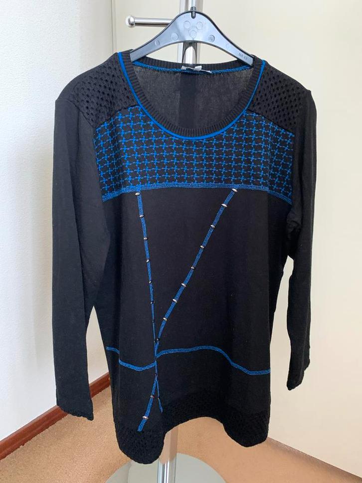 Zwarte trui met blauwe details, Kleding | Dames, Truien en Vesten, Zo goed als nieuw, Maat 42/44 (L), Overige kleuren, Ophalen of Verzenden