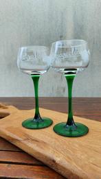 Luminarc France 2 wijnglazen met groene voet, Antiek en Kunst, Antiek | Glas en Kristal, Ophalen of Verzenden