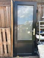 Massief houten tuindeur met beslag en glas, Doe-het-zelf en Verbouw, Deuren en Horren, Ophalen, Gebruikt, 80 tot 100 cm, Buitendeur