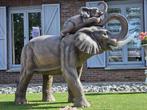 Grote polyester olifant met baby, Tuin en Terras, Tuinbeelden, Ophalen, Nieuw, Kunststof, Dierenbeeld