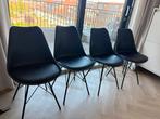 4 Zwarte Eetkamerstoelen - Kunststof/Metaal/Leer, Huis en Inrichting, Stoelen, Ophalen, Kunststof, Gebruikt, Zwart