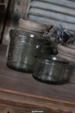 Windlicht bubbelglas met randje blank en smoke, Www.jufbrocante.nl, Www.jufbrocante.nl, Nieuw, Ophalen of Verzenden