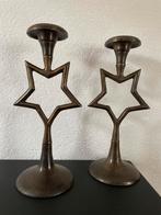 Set van 2 Bronzen Kandelaars met Ster, Antiek en Kunst, Ophalen of Verzenden, Koper of Brons