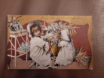 meisjes met bloemen, Onze Beste Gelukwenschen, ongelopen. beschikbaar voor biedingen