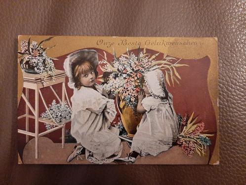 meisjes met bloemen, Onze Beste Gelukwenschen, ongelopen., Verzamelen, Ansichtkaarten | Themakaarten, Ongelopen, 1940 tot 1960