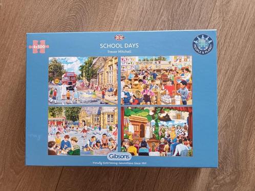 GIBSONS puzzel (School Days) 4 x 500 st, Hobby en Vrije tijd, Denksport en Puzzels, Gebruikt, Legpuzzel, Meer dan 1500 stukjes