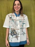 Vintage Jaren 90 blouse / shirt - print - wit - 52, Kleding | Dames, Gedragen, Vintage, Ophalen of Verzenden, Wit