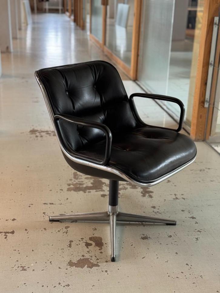 Vintage Charles Pollock voor Knoll executive chair, Huis en Inrichting, Stoelen, Gebruikt, Eén, Leer, Zwart, Ophalen