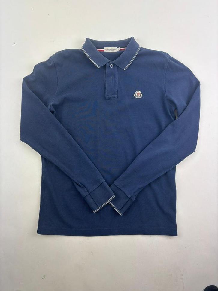 Moncler longsleeve polo, Kleding | Heren, Polo's, Zo goed als nieuw, Maat 46 (S) of kleiner, Blauw, Ophalen of Verzenden
