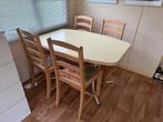 Eettafel met vier stoelen, Huis en Inrichting, Complete eetkamers, 4 tot 6 stoelen, Gebruikt, Licht hout, Ophalen