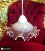 Hanglamp met dikke glazen lamp kap art deco bloem, Ophalen of Verzenden, Glas, Vintage / art deco, Minder dan 50 cm