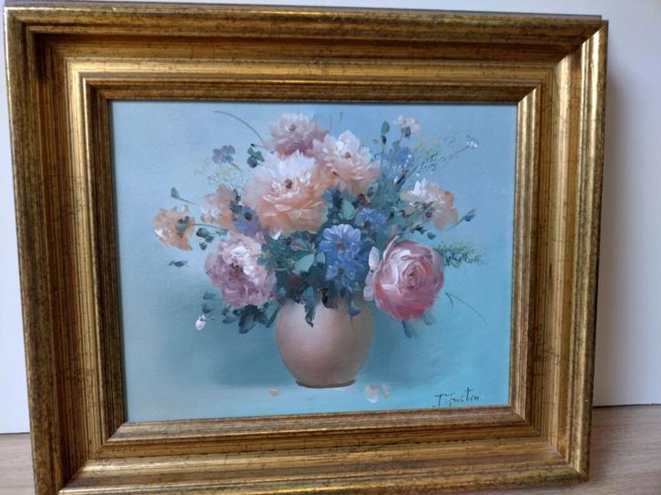 Schilderij J.Justin circa 30x30cm, Antiek en Kunst, Kunst | Schilderijen | Klassiek, Verzenden