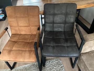 4 Microvezel Eethoekstoelen - Cognac & Donkergrijs beschikbaar voor biedingen