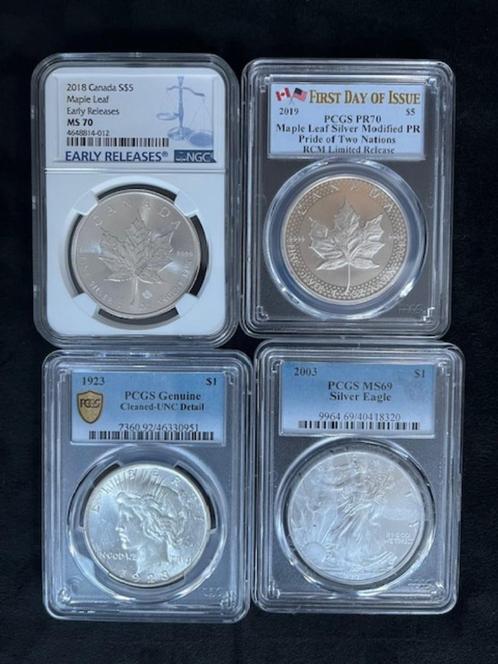 SPOED!! 4 zeldzame Amerikaanse en Candadezen PCGS slabbs, Postzegels en Munten, Munten | Amerika, Setje, Noord-Amerika, Goud, Zilver