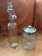 Glazen voorraad pot en beugel fles., Glas of Glazen, Ophalen of Verzenden, Overige stijlen, Glas