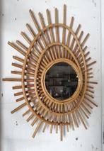 Vintage jaren 60 rotan zonnespiegel, retro spiegel, Ophalen of Verzenden