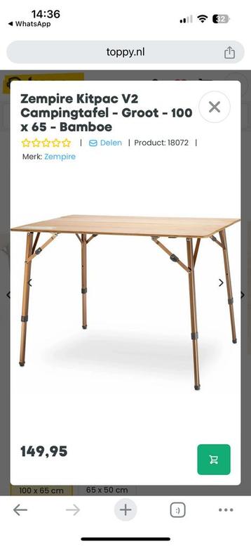 Nieuw in de tas bamboo campingtafel