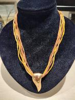 Vintage ketting zijden 6 koord en mat goud vergulde hanger, Sieraden, Tassen en Uiterlijk, Kettingen, Verzenden, Met kristal, Zo goed als nieuw