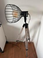 Industriële Vloerlamp met Houten Statief en Zwarte Kap, Ophalen of Verzenden, Zo goed als nieuw, Industrieel, 150 tot 200 cm