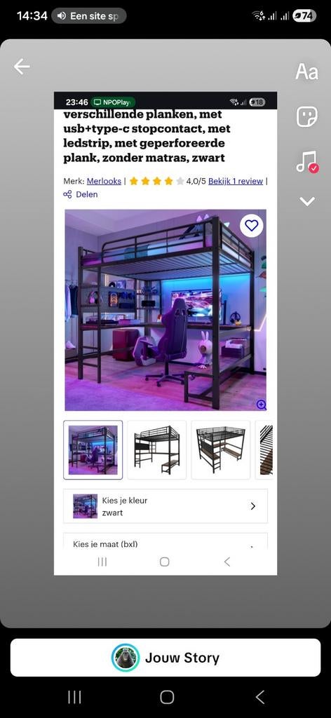 Hoogslaper 2 persoons, Hoogslaper, Tweepersoons, Zo goed als nieuw, 140 cm