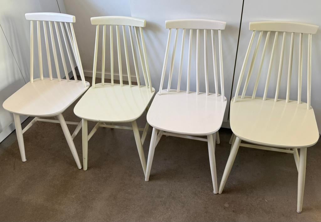 Vintage witte spijlenstoelen (4) - midcentury 60s design, Huis en Inrichting, Stoelen, Vintage midcentury jaren 60s 70s Scandinavisch design