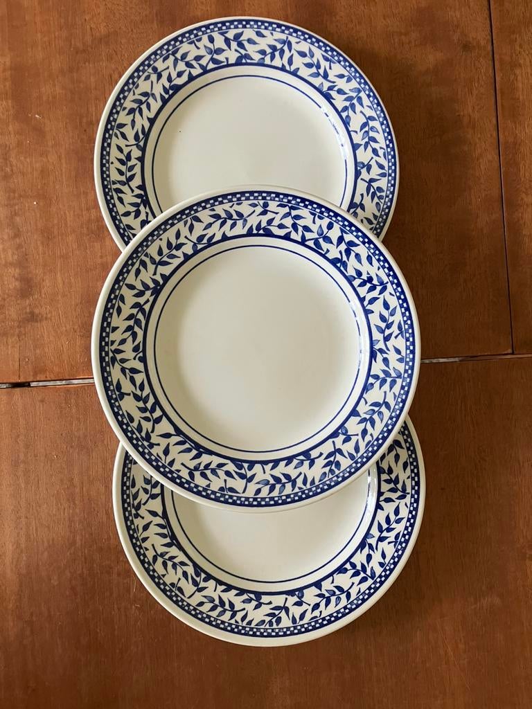 Churchill 3 salade bordjes CC Blue 20,5 cm blaadjes /ruitjes, Ophalen of Verzenden