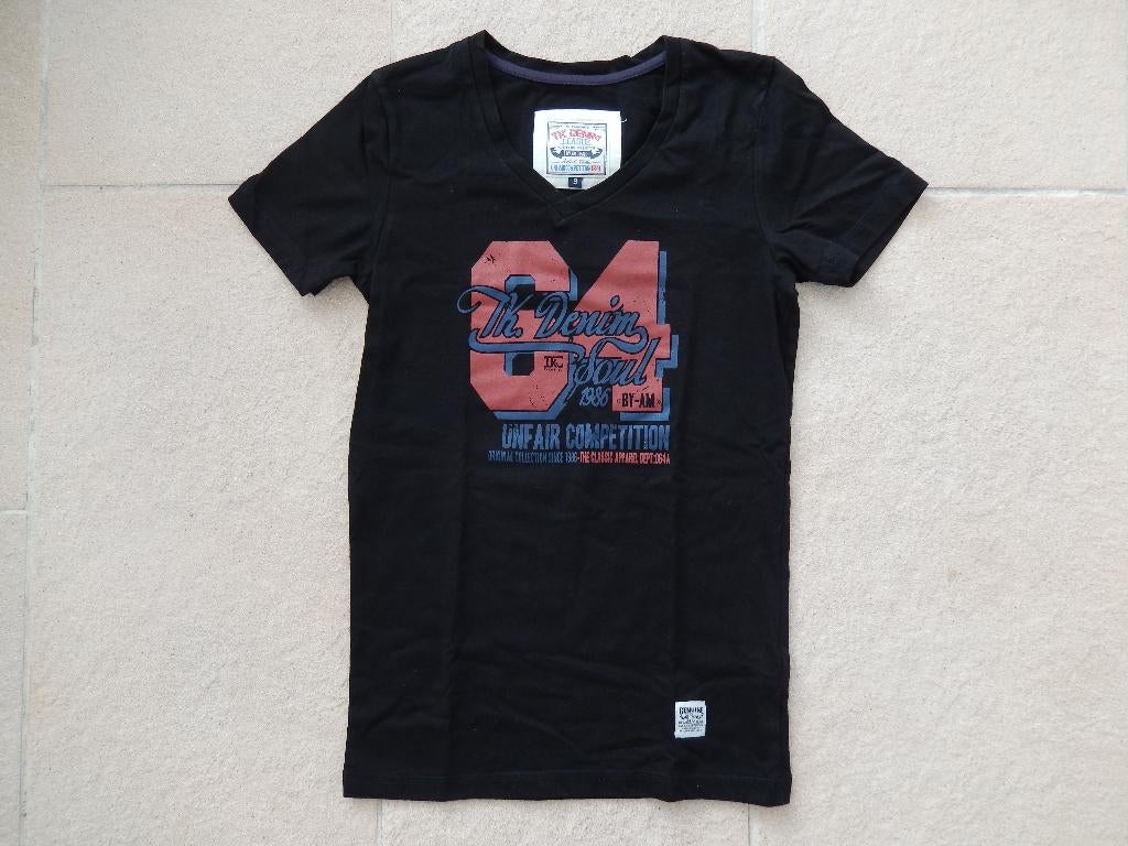 * Denim league & soul zwart t-shirt v-hals maat 8 -134/140, Kinderen en Baby's, Kinderkleding | Maat 134, Jongen of Meisje, Tk denim league & soul