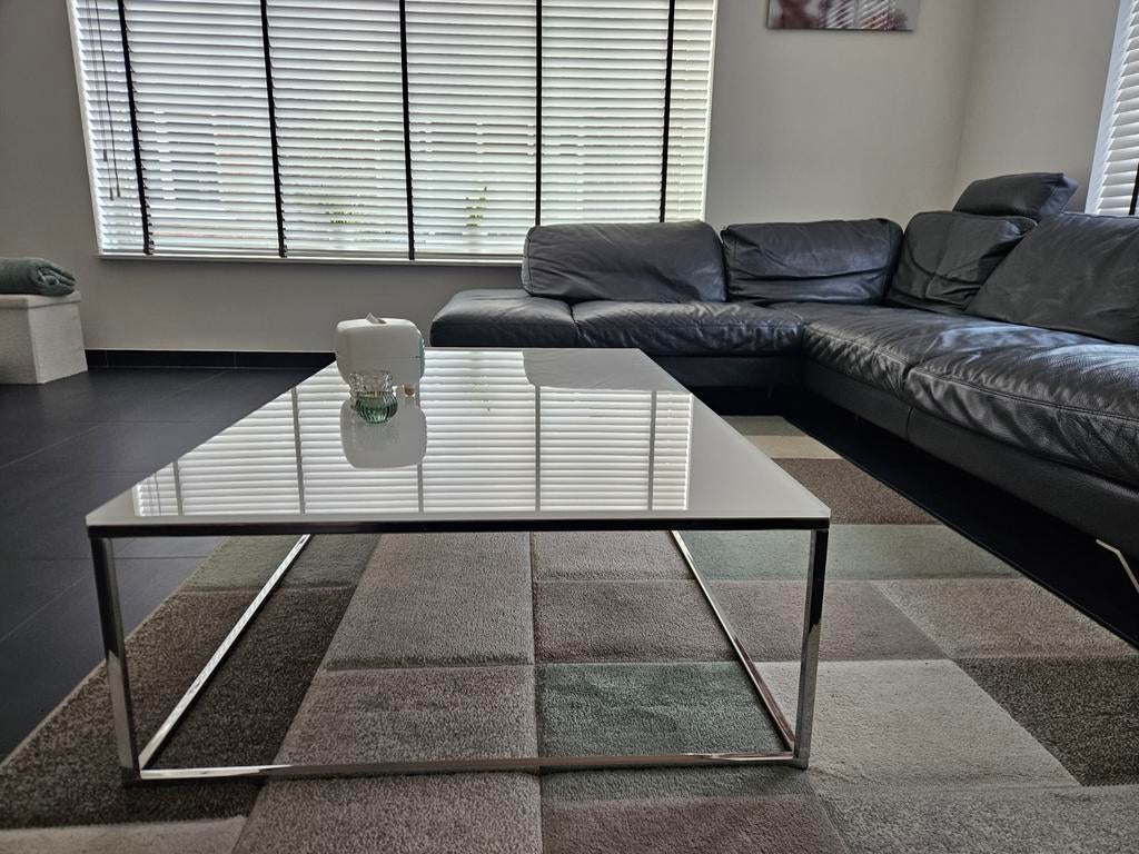 Salontafel Natuzzi met glazen blad en metalen onderstel, Huis en Inrichting, Tafels | Salontafels, Ophalen, 100 tot 150 cm, 50 tot 100 cm