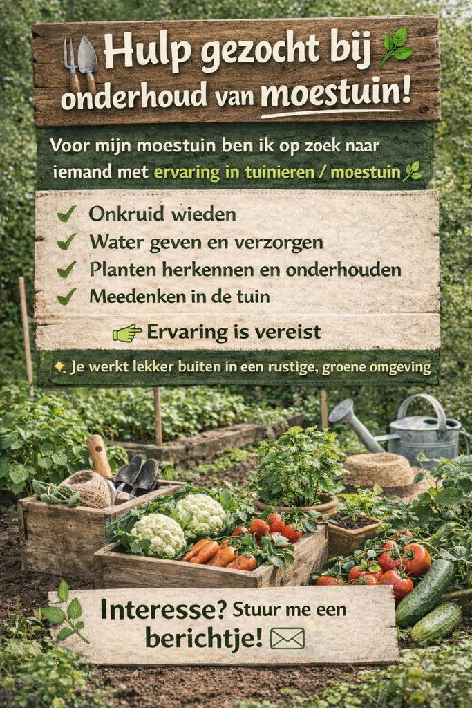 Moestuinliefhebber gezocht met plantenkennis, Ophalen, Eenjarig, Groenteplanten, Volle zon