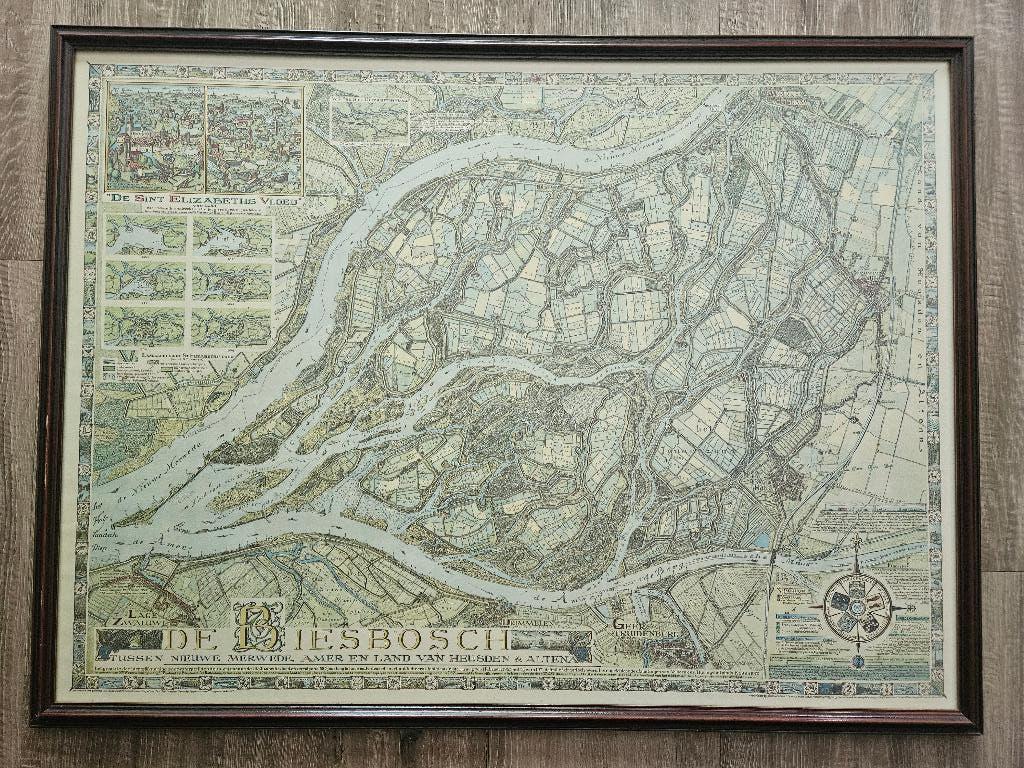 Biesbosch kaart poster tekening schilderij lijst Werkendam, Ophalen, 50 tot 75 cm, Zo goed als nieuw, 100 tot 125 cm