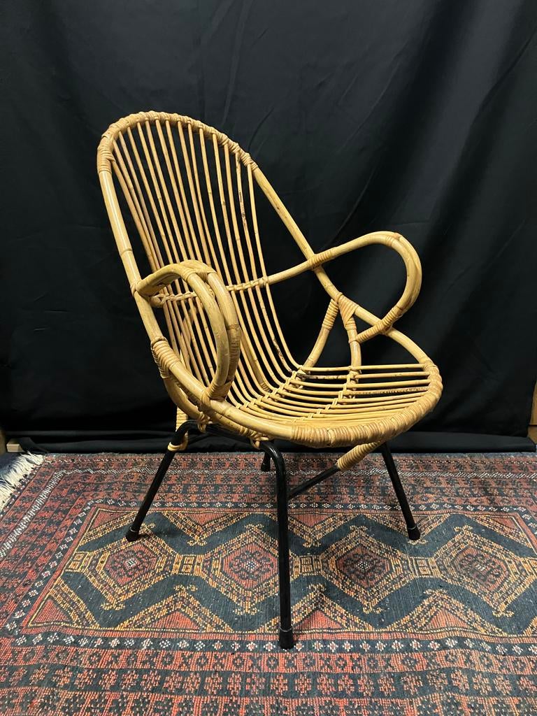 Vintage Rotan stoel met metalen onderstel, Ophalen, Overige kleuren, Riet of Rotan, Zo goed als nieuw