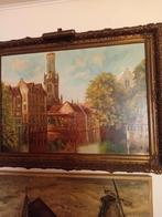 Olieverfschilderij Brugge met Belfort en gracht, Antiek en Kunst, Kunst | Schilderijen | Klassiek, Ophalen