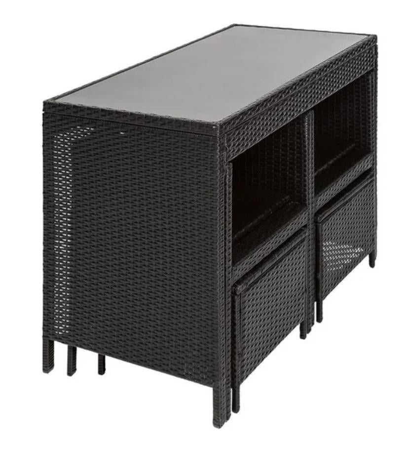 Florabest Loungeset 5-delig met kussens en glazen tafel, Ophalen, 4 zitplaatsen, Gebruikt, Rotan