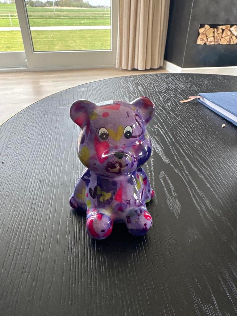 Pomme Pidou Spaarpot Beer Blauw Met Circus - Leuke Keramische Teddy Spaarpot - Origineel Cadeau