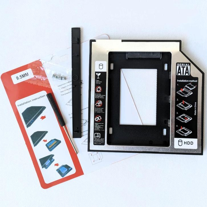 HDD/SSD caddy inbouwframe voor laptop DVD bay - 9.5 mm, Computers en Software, Harde schijven, Nieuw, Laptop, Intern, SATA, Ophalen