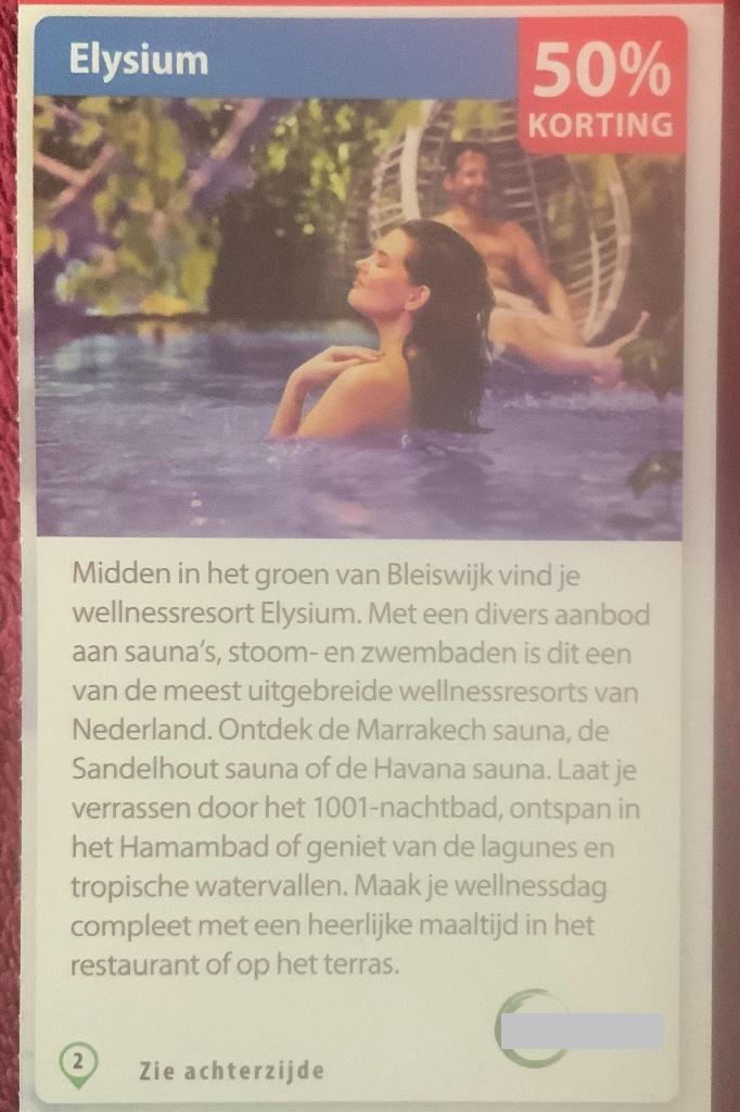 Sauna Elysium Bleiswijk Voordeelbon, Tickets en Kaartjes, Kortingen en Cadeaubonnen, Drie personen of meer, Spa of Sauna, Kortingsbon