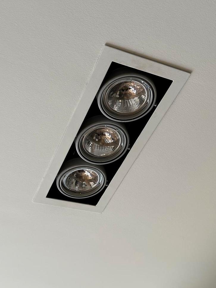 Set van 6 Inbouwspots met 3 Halogeen Spots per stuk, Huis en Inrichting, Lampen | Spots, Gebruikt, Plafondspot of Wandspot, Metaal of Aluminium