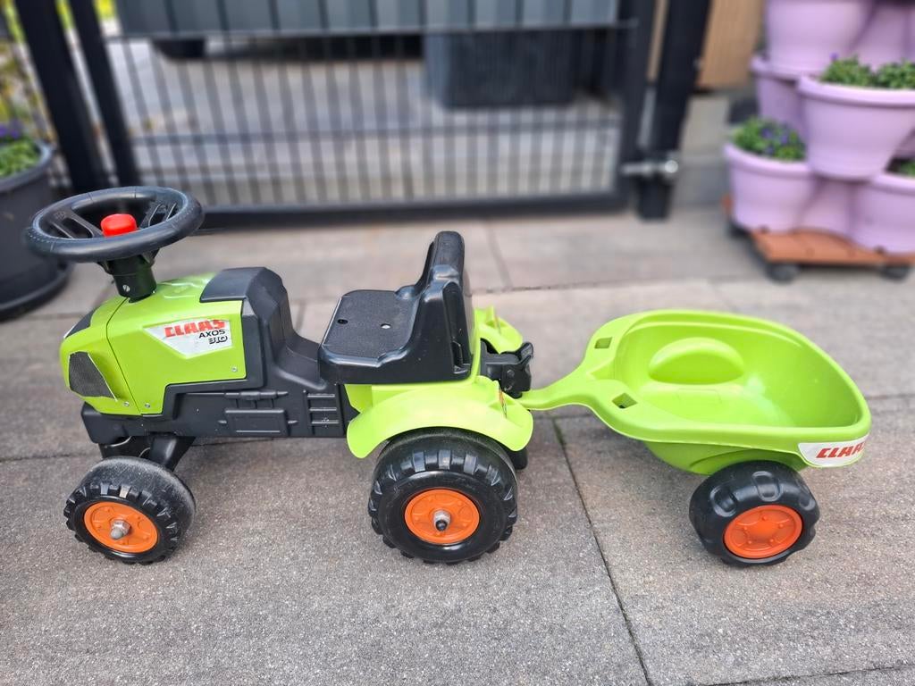 Falk Claas Axos 310 Speelgoedtractor met aanhanger, Ophalen of Verzenden