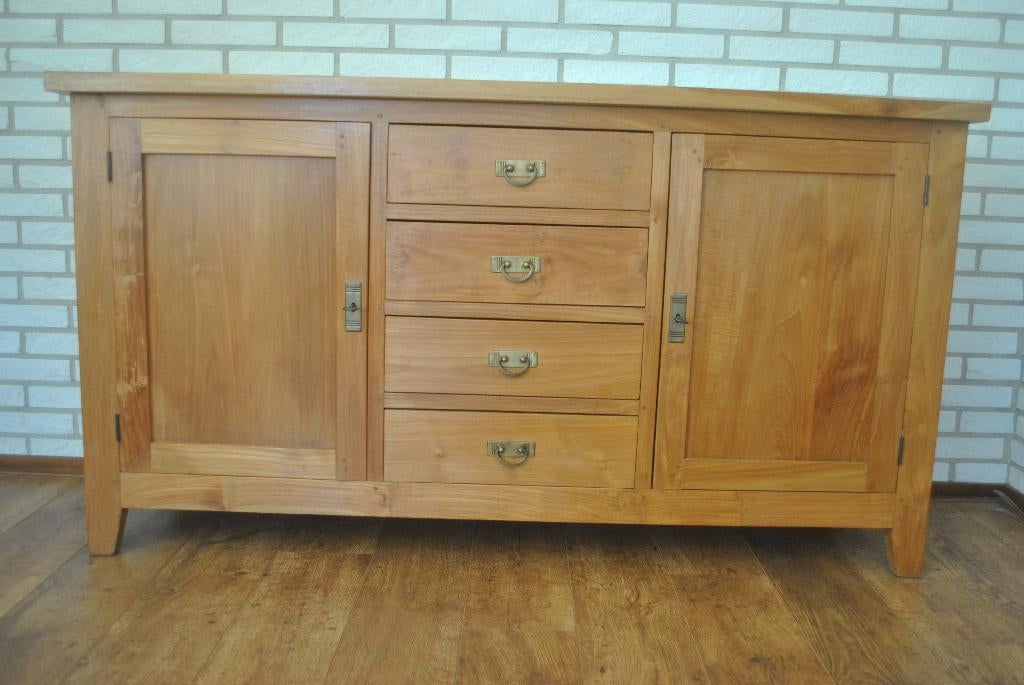 Dressior, teakhout, Ophalen, Met deur(en), 150 tot 200 cm, Teakhout