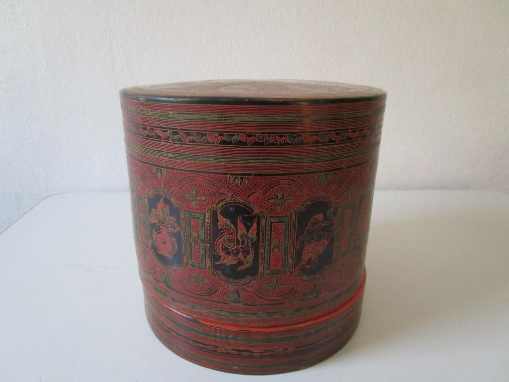 Burmese lak betel box, betel doos, beteldoos, 4-delig Antiek, Ophalen of Verzenden