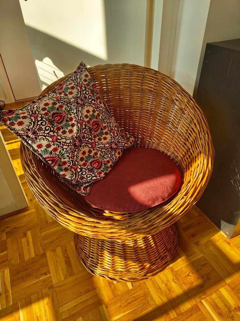 Mid-Century Italian Rattan Lounge Chairs, Huis en Inrichting, Stoelen, Ophalen, Zo goed als nieuw, Bruin, Eén