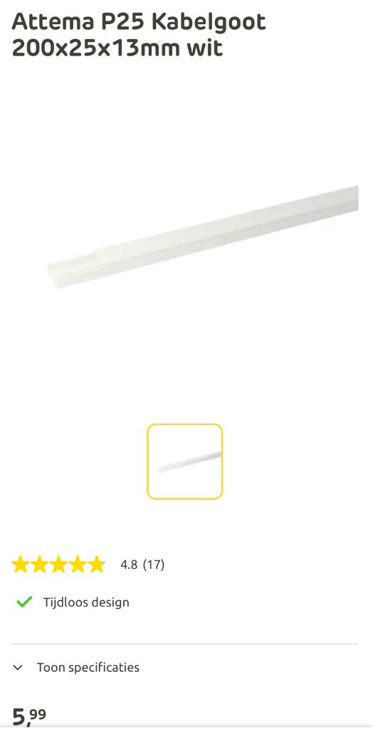 ATTEMA P25 kabelgoten / platte buis wit, Ophalen, Kunststof, Zo goed als nieuw, 250 cm of meer