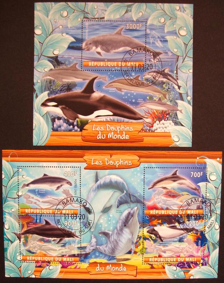 - 778 - 2 Blokken met Dolfijnen uit de Wereld., Postzegels en Munten, Postzegels | Thematische zegels, Gestempeld, Dier of Natuur